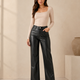 Yara| Leather look Wide Leg Pants