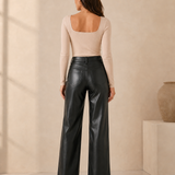 Yara| Leather look Wide Leg Pants