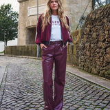 Bordeaux | Luxe Wide-Leg Broek in Leatherlook